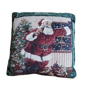 Vintage‎ Coca Cola Tapestry Christmas Santa Claus Pillows Set Of Two